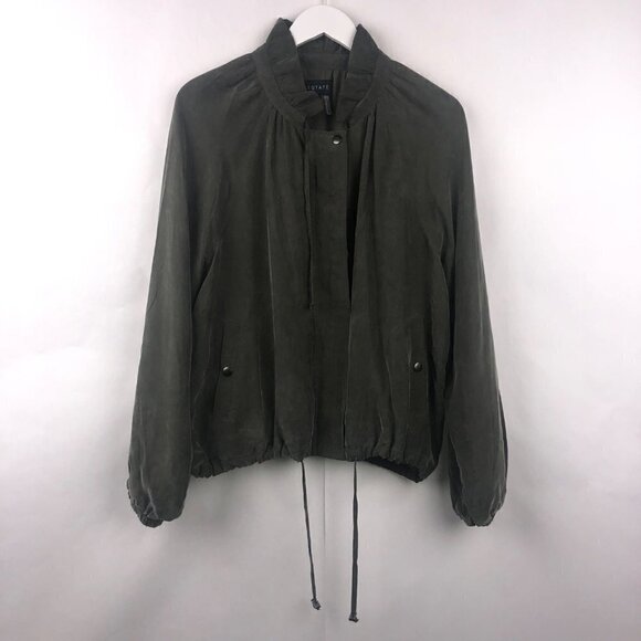 1. State Olive Green Silky Soft Bomber Jacket Size Large - Picture 3 of 15